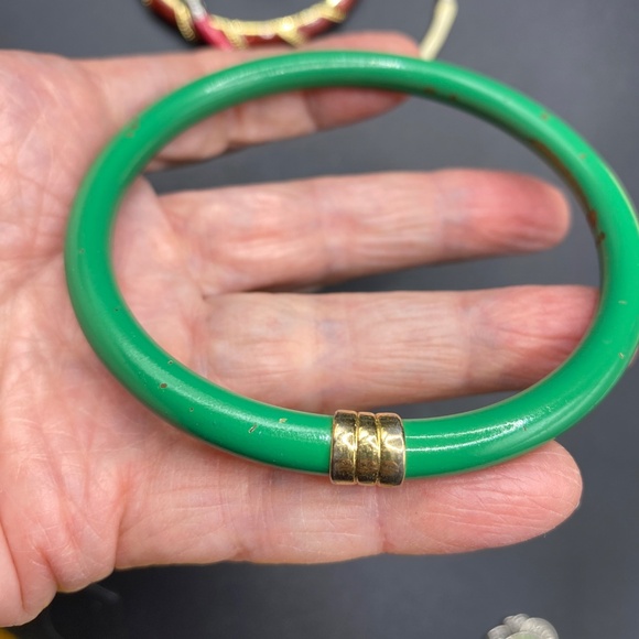 Bracelet Bangle Lot Of 3 Glass Bangle Enamel Hinged Green Orange Casual Bundle - Picture 5 of 8